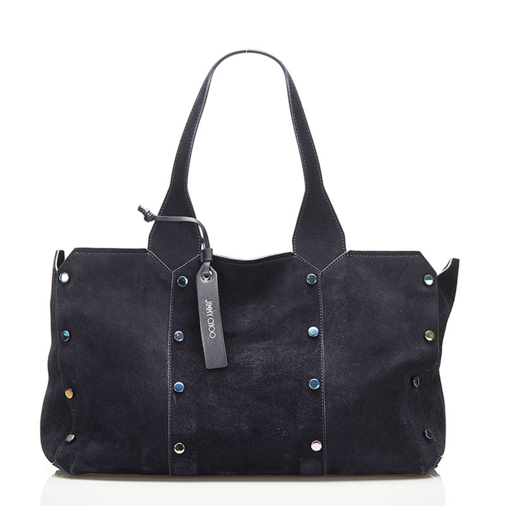 Jimmy Choo Studs Suede Handbag Tote Bag Navy Leather Ladies